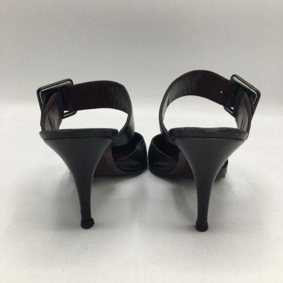 Vintage CHANEL Black Leather Interlocking CC Buckle Heeled Mules Size 39.5 Italy - Picture 8 of 8